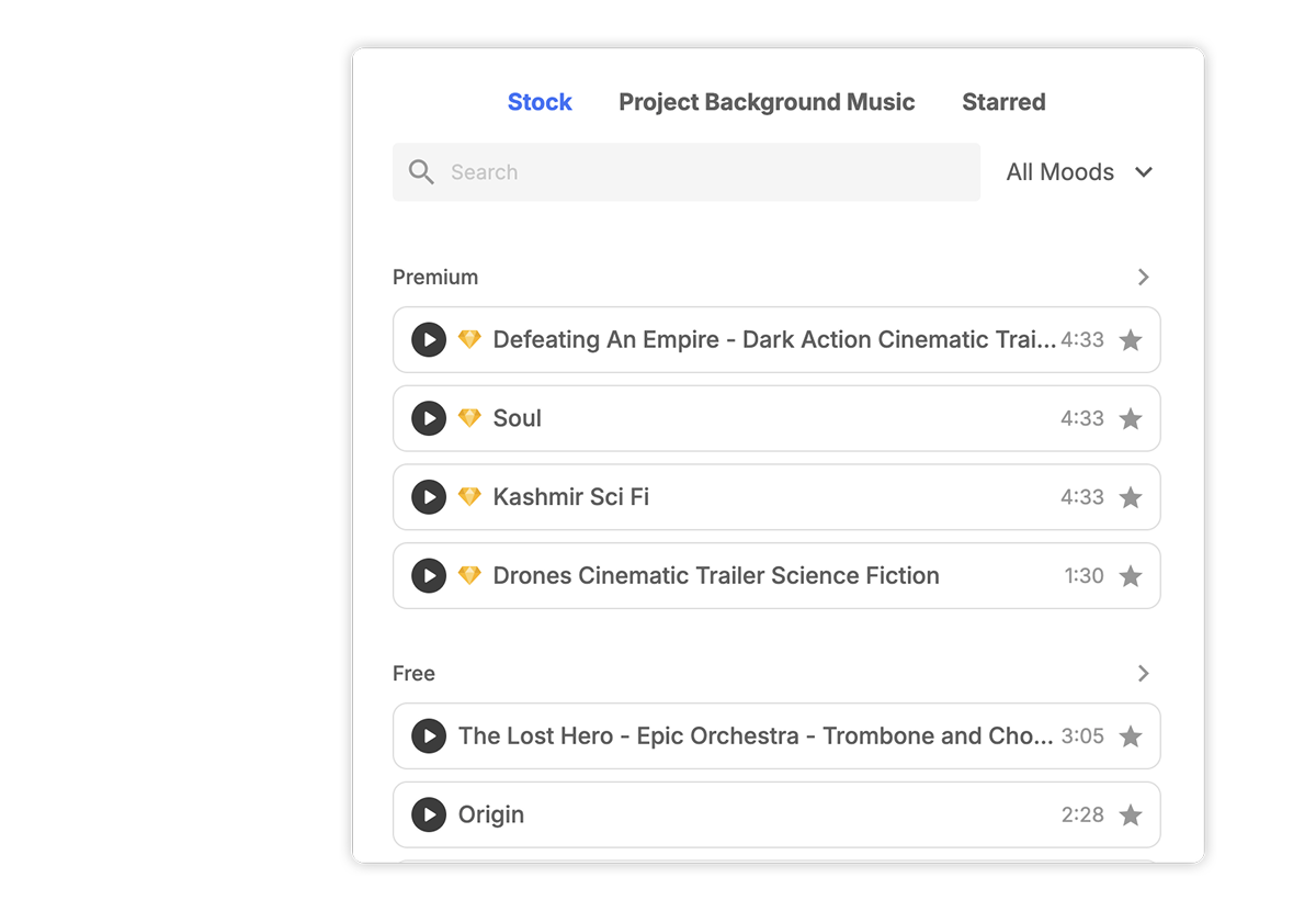 Explore an Extensive Music Library for adding background music to videos, diving into Visla’s vast library of background music to find the ideal sound for your video.